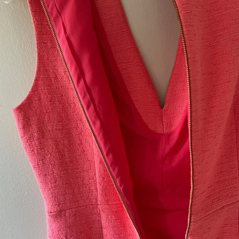 Kate Spade Sz 8 Coral Pink Midi Lined Tank Sheath V Neck Dress Back Zip - Picture 6 of 12